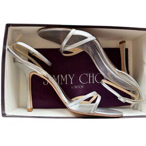 Jimmy Choo Cruise Collection Gloria Silver Ankle Strap Glitter Heels Eu Size 41